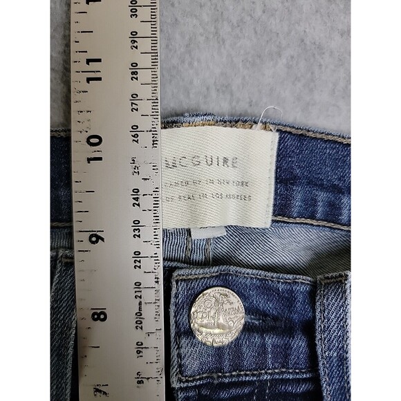 McGuire Jeans Womens 26 25x29  Flare Stretch Dark Blue Low Rise Raw Hem Fray USA - Picture 9 of 14